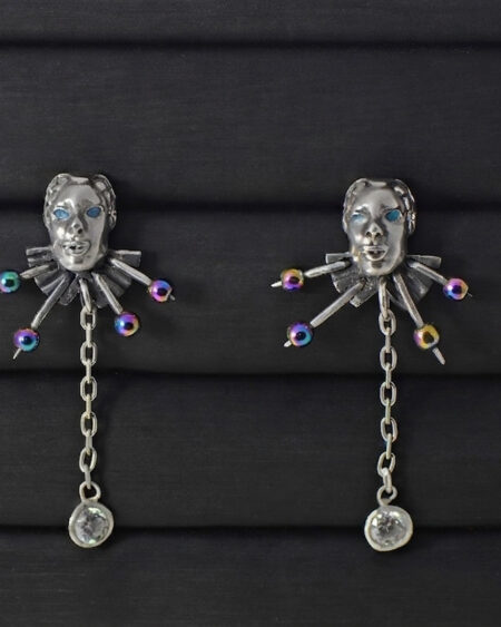 Boucles d'oreilles Thelma en argent avec émail turquoise, oxyde de zirconium et hématites électrolytiques